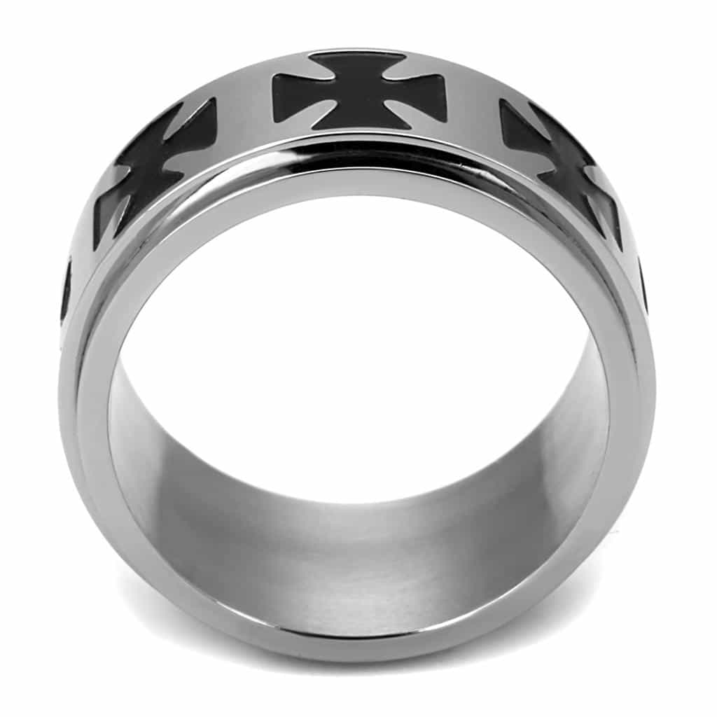 Stainless Steel Iron Cross Cutout Black Enamel Spinner Ring view 7