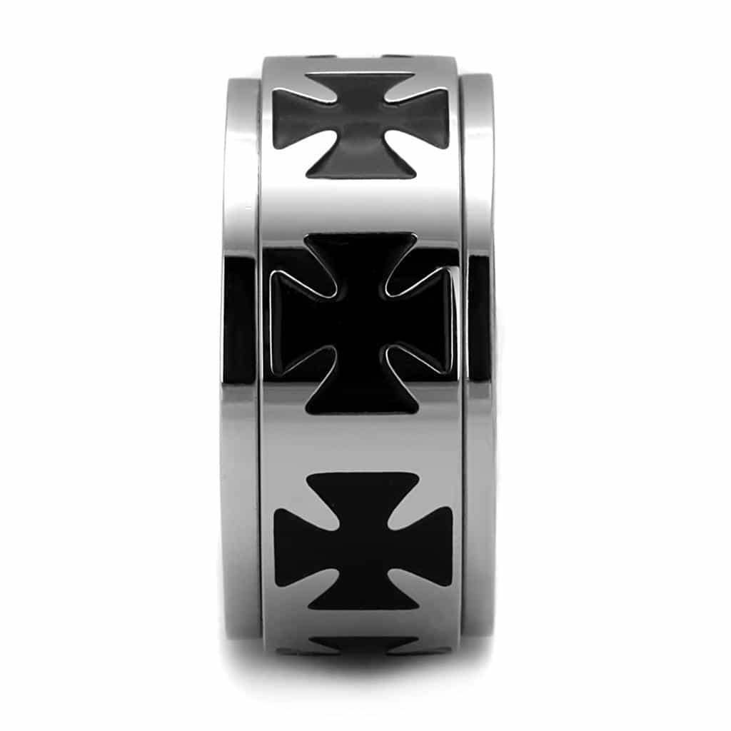 Stainless Steel Iron Cross Cutout Black Enamel Spinner Ring view 8