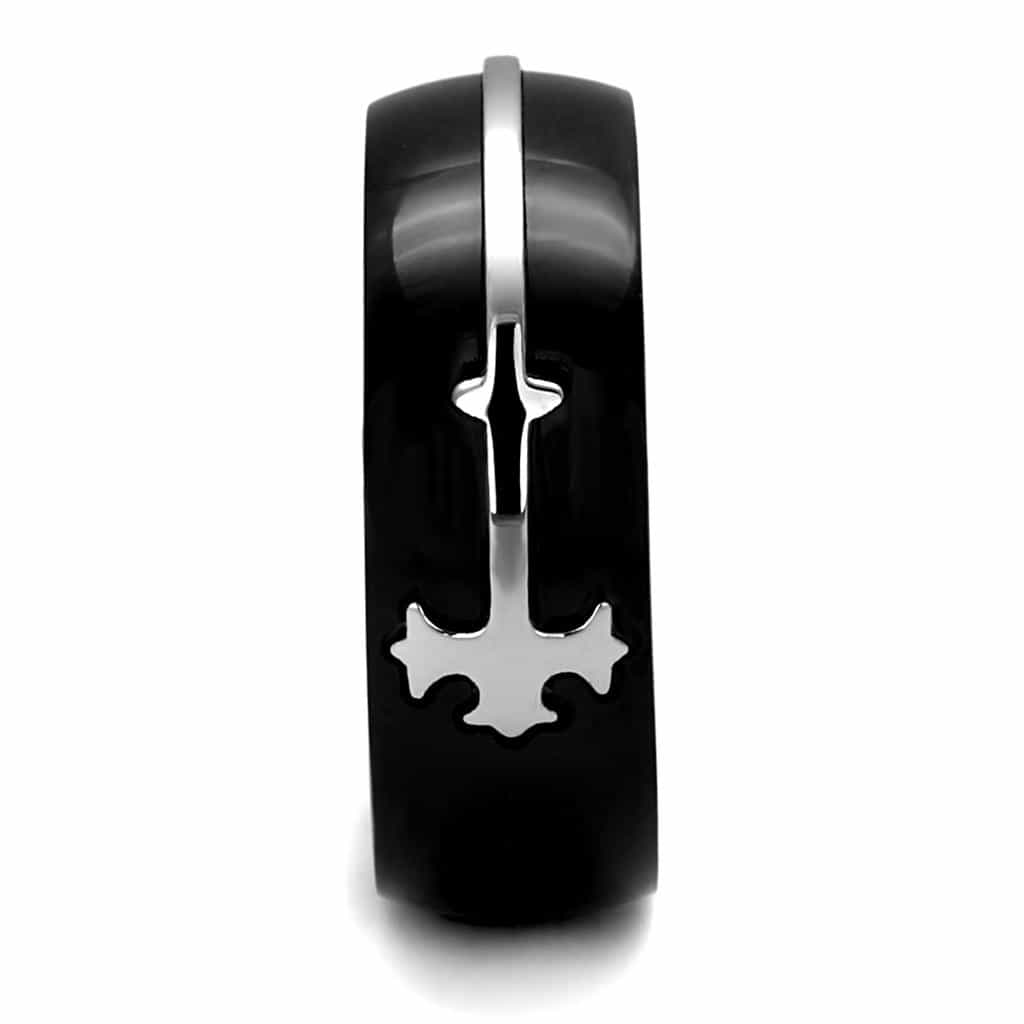 Stainless Steel Black IP Cross Cutout Spinner Ring view 8