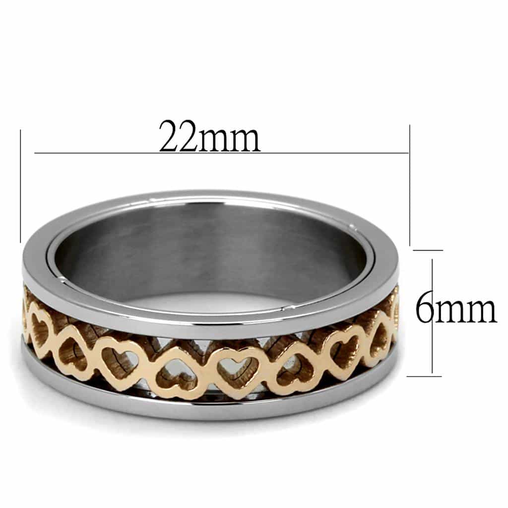 Stainless Steel Rose Gold IP Heart Chain Inlay Spinner Ring view 6