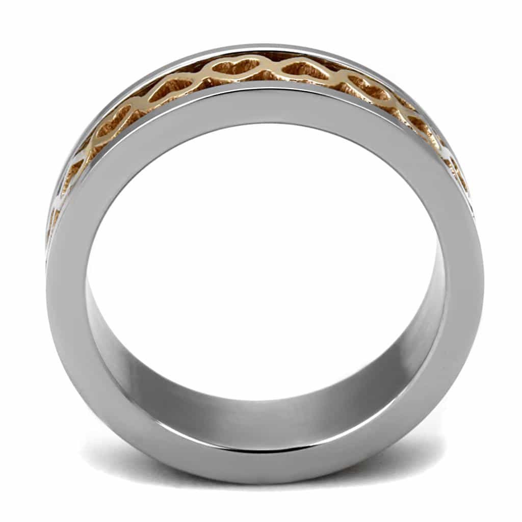 Stainless Steel Rose Gold IP Heart Chain Inlay Spinner Ring view 7