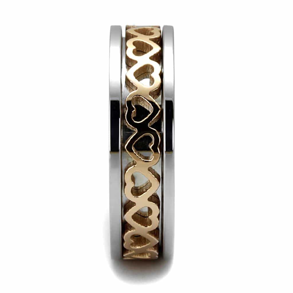 Stainless Steel Rose Gold IP Heart Chain Inlay Spinner Ring view 8