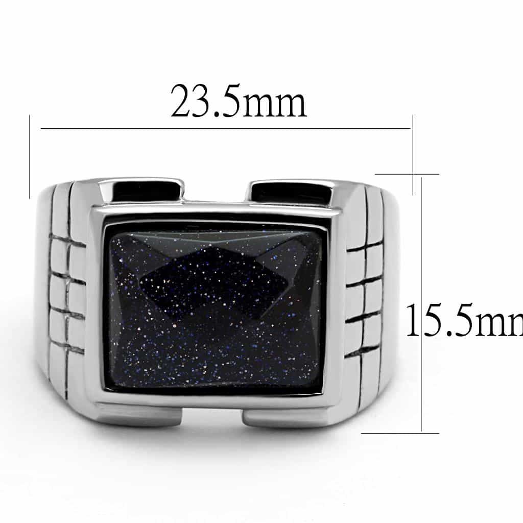 Stainless Steel Blue Goldstone Sparkle Square Mens Signet Ring view 6
