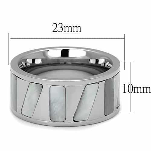 Stainless Steel Polished Mother Of Pearl Inlay Wide Ring view 6