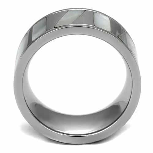 Stainless Steel Polished Mother Of Pearl Inlay Wide Ring view 7