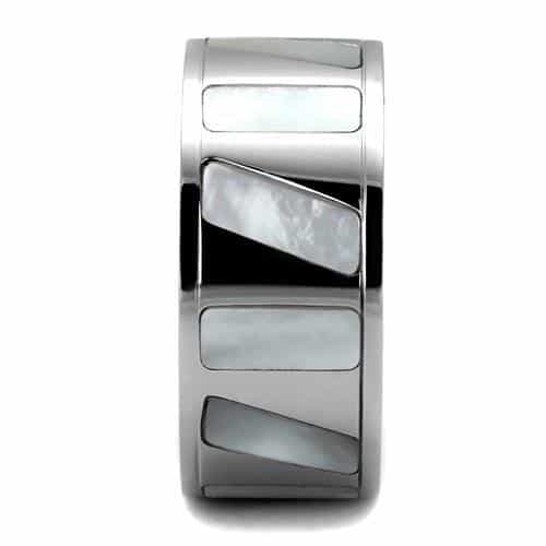 Stainless Steel Polished Mother Of Pearl Inlay Wide Ring view 4