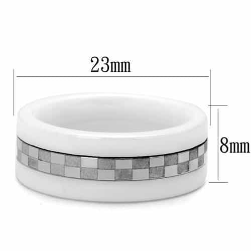 Stainless Steel White Ceramic Faceted Checker Ring view 6