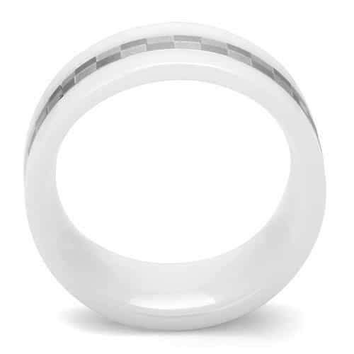 Stainless Steel White Ceramic Faceted Checker Ring view 7