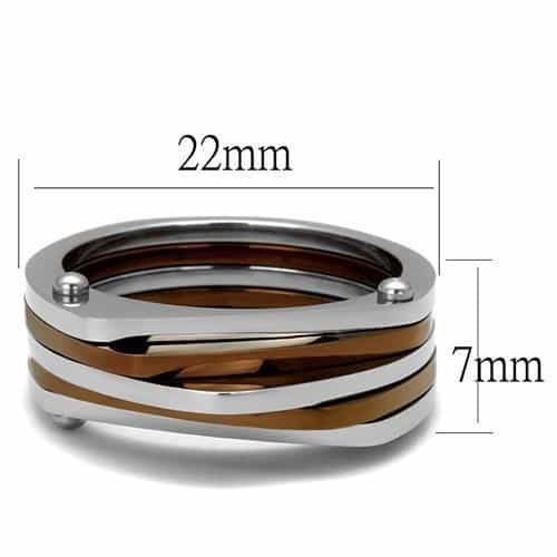 Stainless Steel Two Tone Coffee Brown Silver Wave Stack Ring view 2