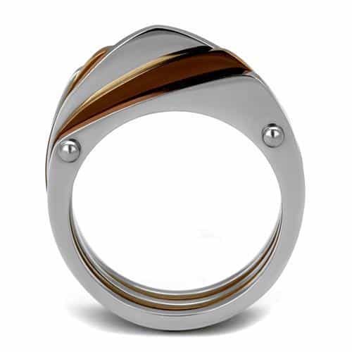 Stainless Steel Two Tone Coffee Brown Silver Wave Stack Ring view 7