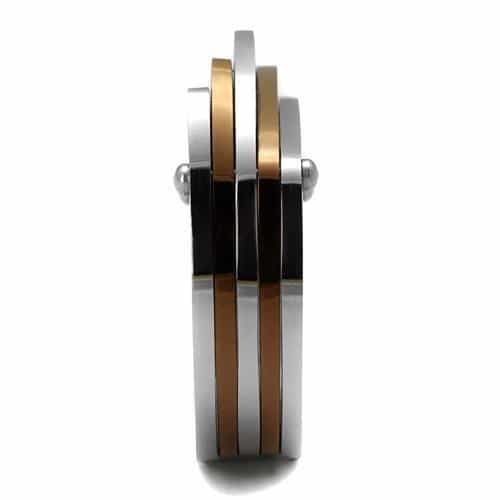 Stainless Steel Two Tone Coffee Brown Silver Wave Stack Ring view 4