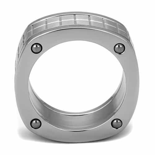 Stainless Steel Polished Grid Checker Screw Accent Spinner Ring view 7