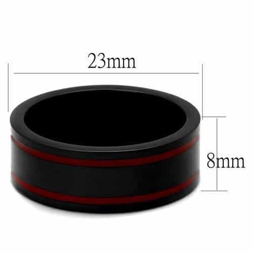 Stainless Steel Black IP Red Stripe Accent Brushed Ring view 2