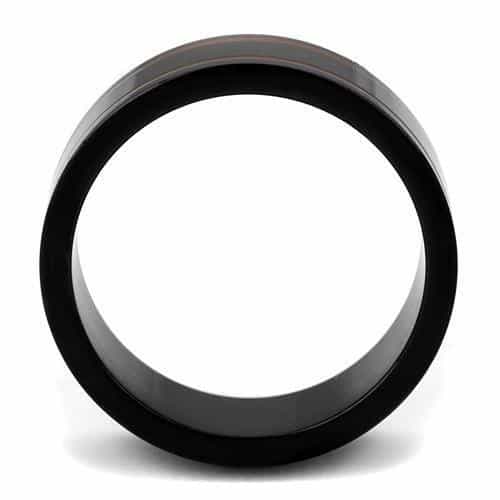 Stainless Steel Black IP Red Stripe Accent Brushed Ring view 7