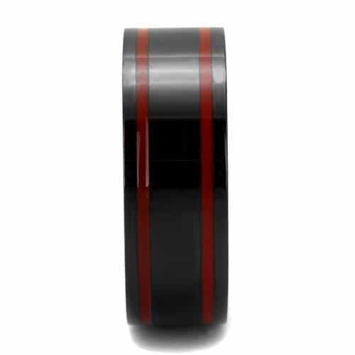 Stainless Steel Black IP Red Stripe Accent Brushed Ring view 8