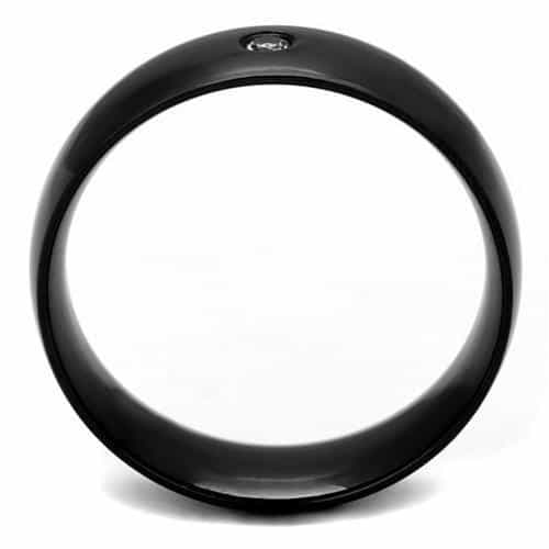 Stainless Steel Black IP CZ Single Stone Bezel Dome Ring view 3