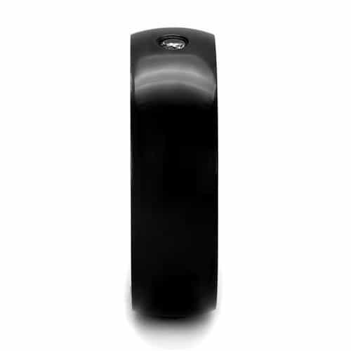 Stainless Steel Black IP CZ Single Stone Bezel Dome Ring view 8