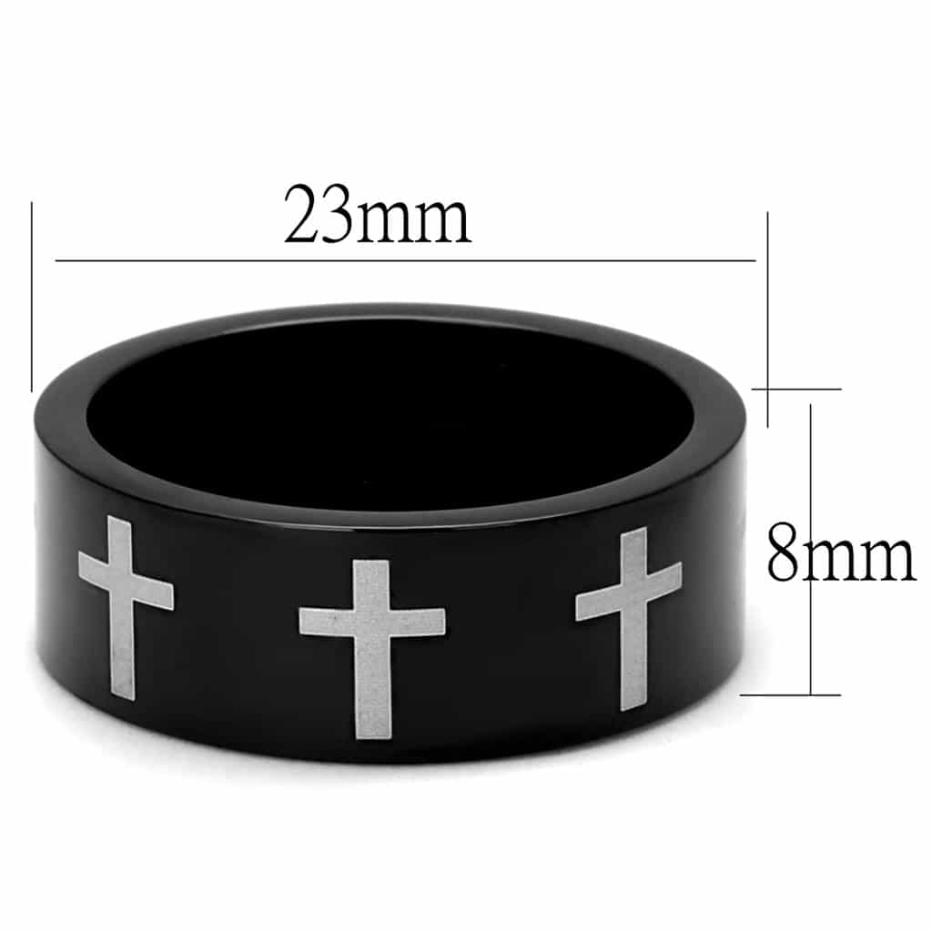 Stainless Steel Black IP Cross Engraved Wide Ring view 6