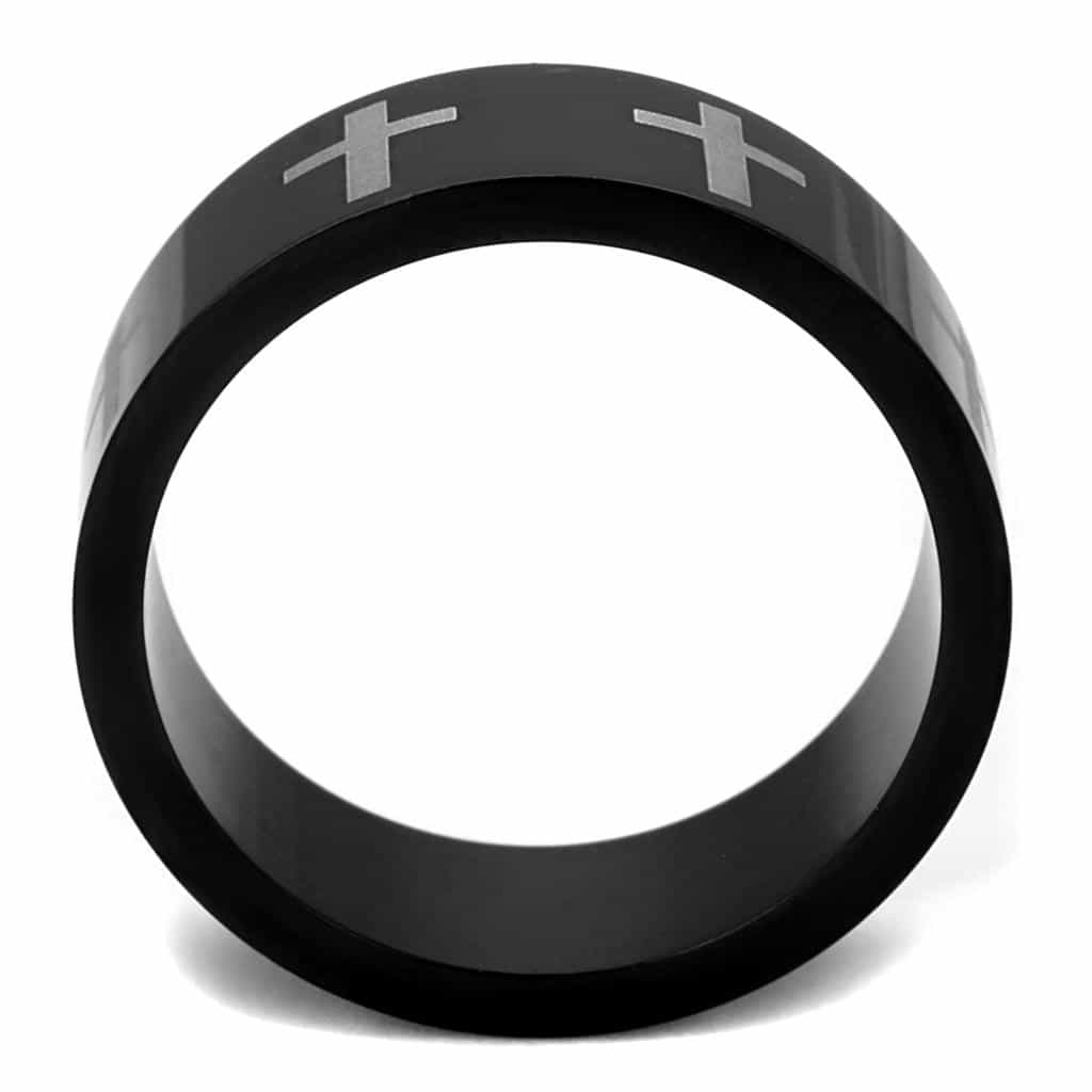 Stainless Steel Black IP Cross Engraved Wide Ring view 3