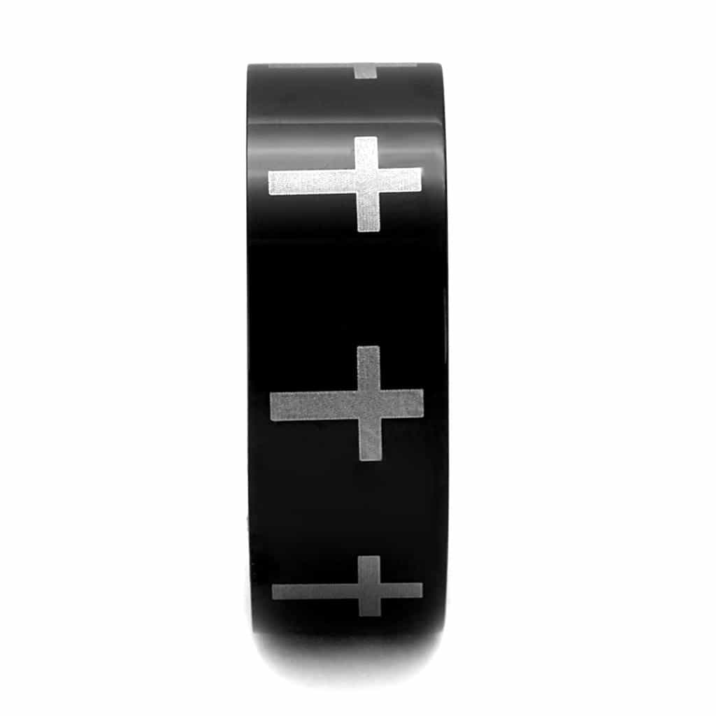 Stainless Steel Black IP Cross Engraved Wide Ring view 8