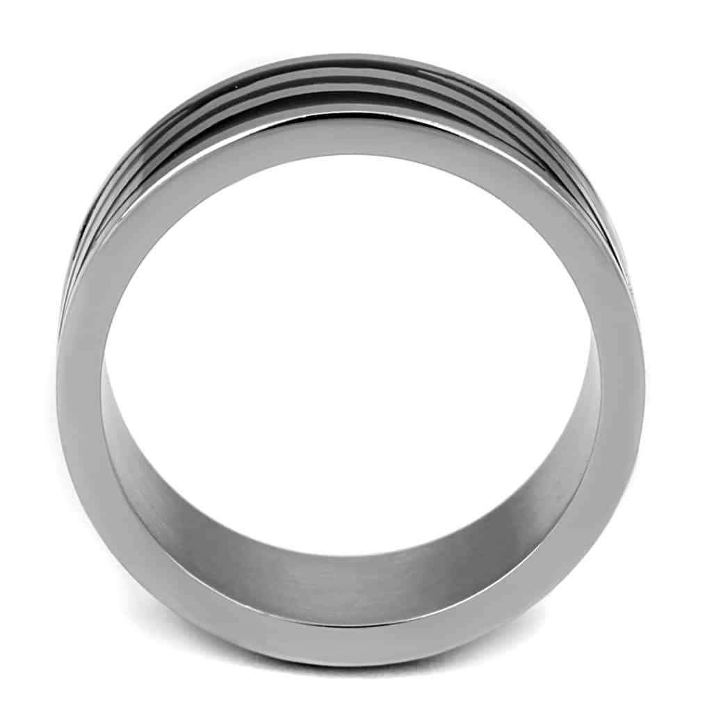 Stainless Steel Polished Diagonal Stripe Wide Ring view 7