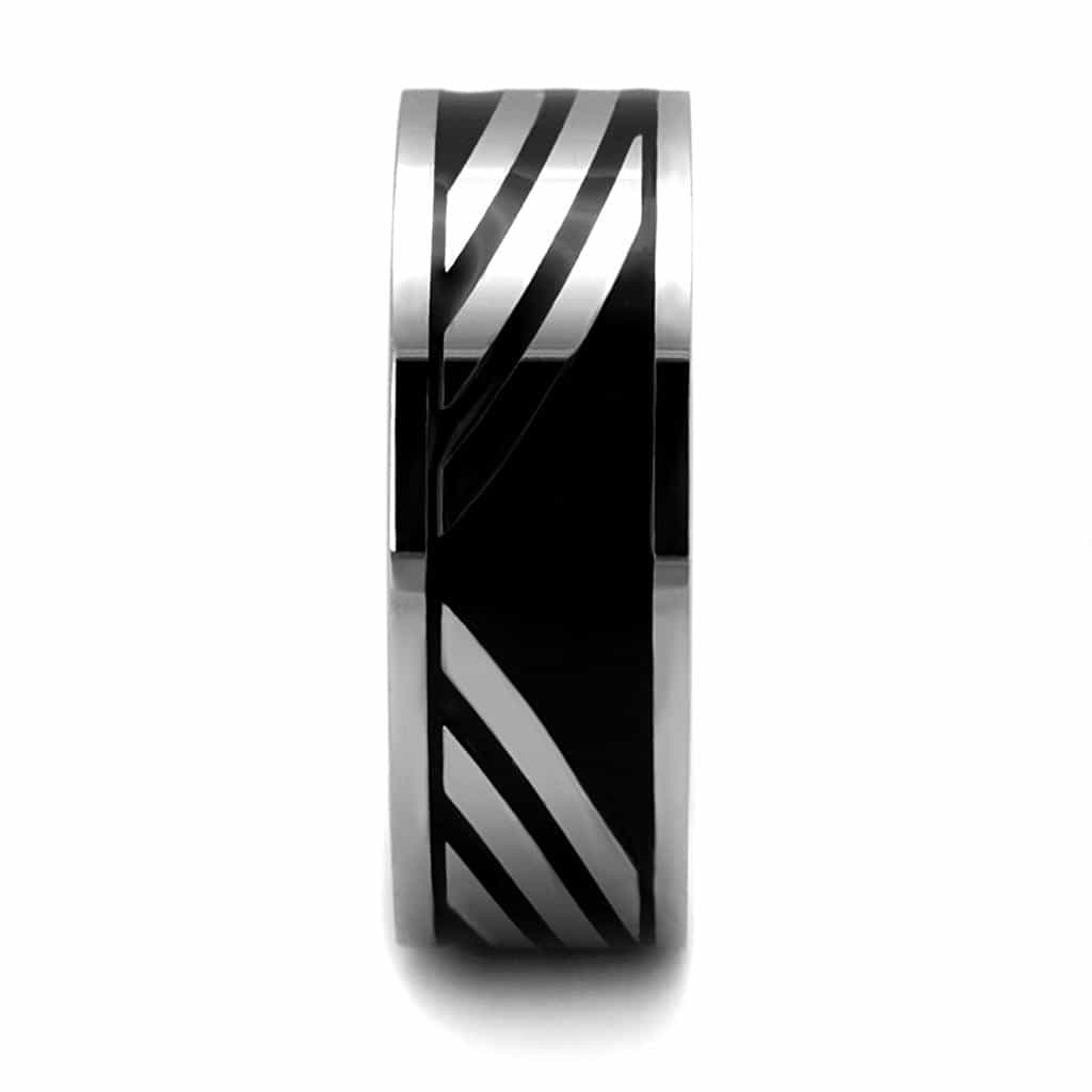 Stainless Steel Polished Diagonal Stripe Wide Ring view 8