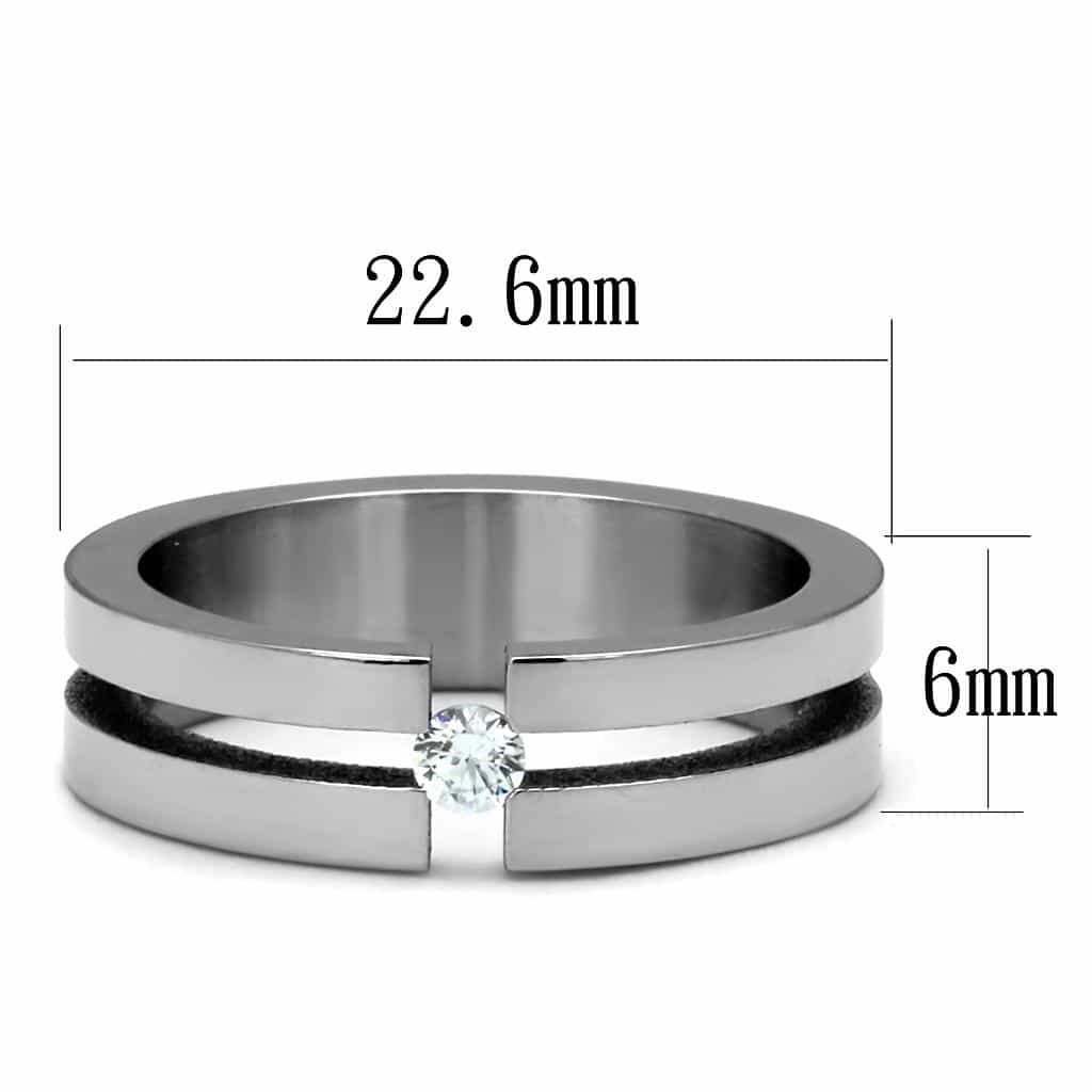 Stainless Steel CZ Tension Set Black Enamel Inlay Ring view 2