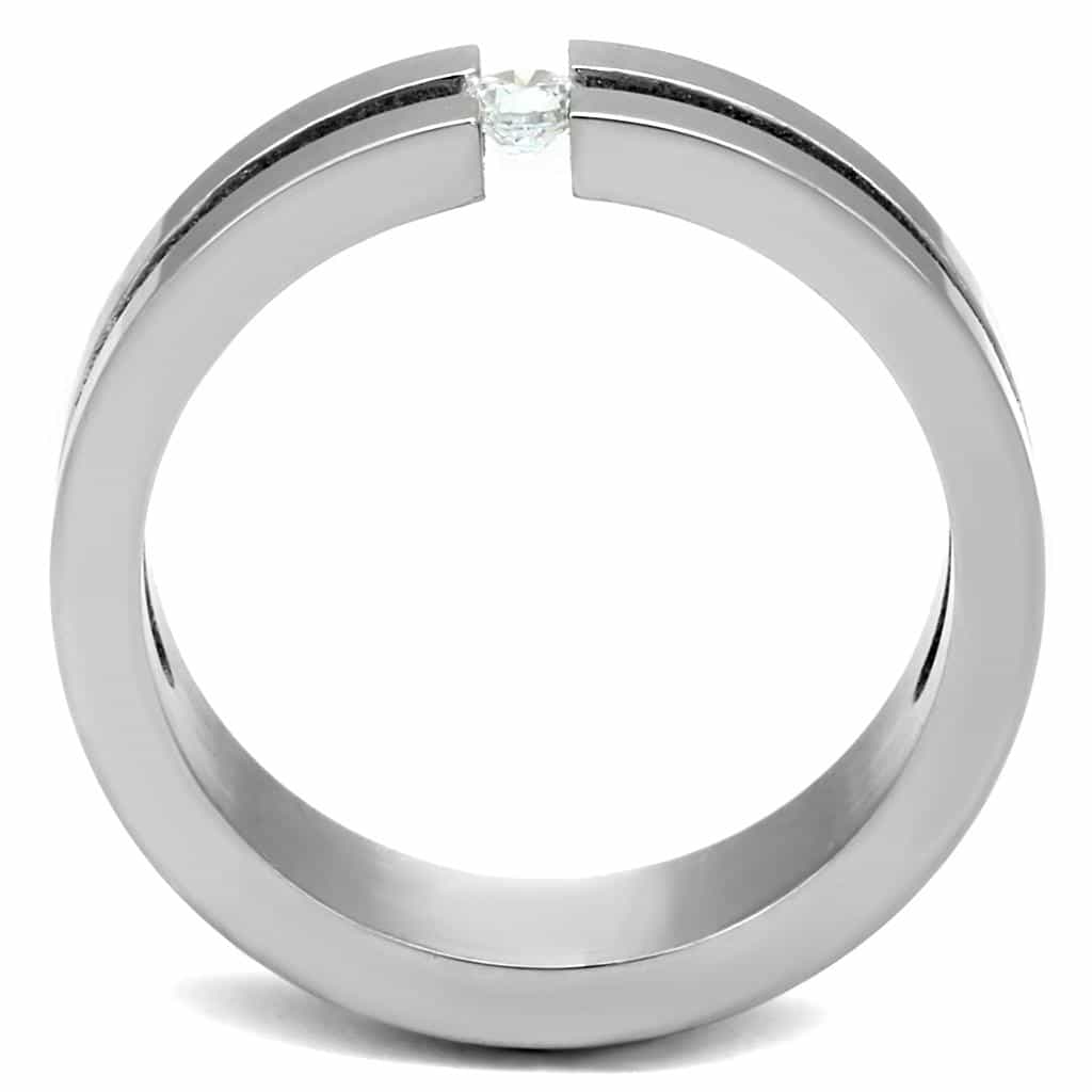 Stainless Steel CZ Tension Set Black Enamel Inlay Ring view 7