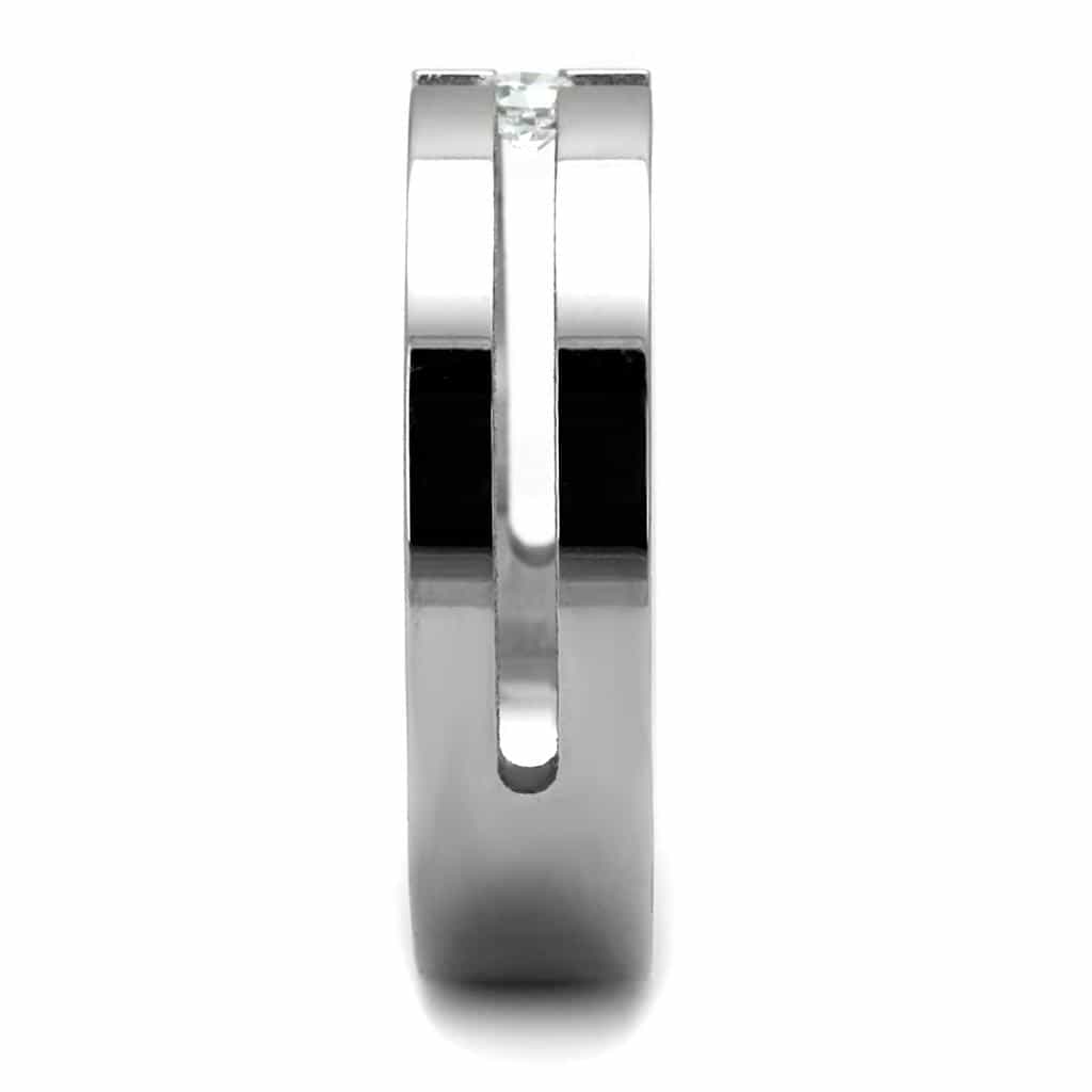 Stainless Steel CZ Tension Set Black Enamel Inlay Ring view 8