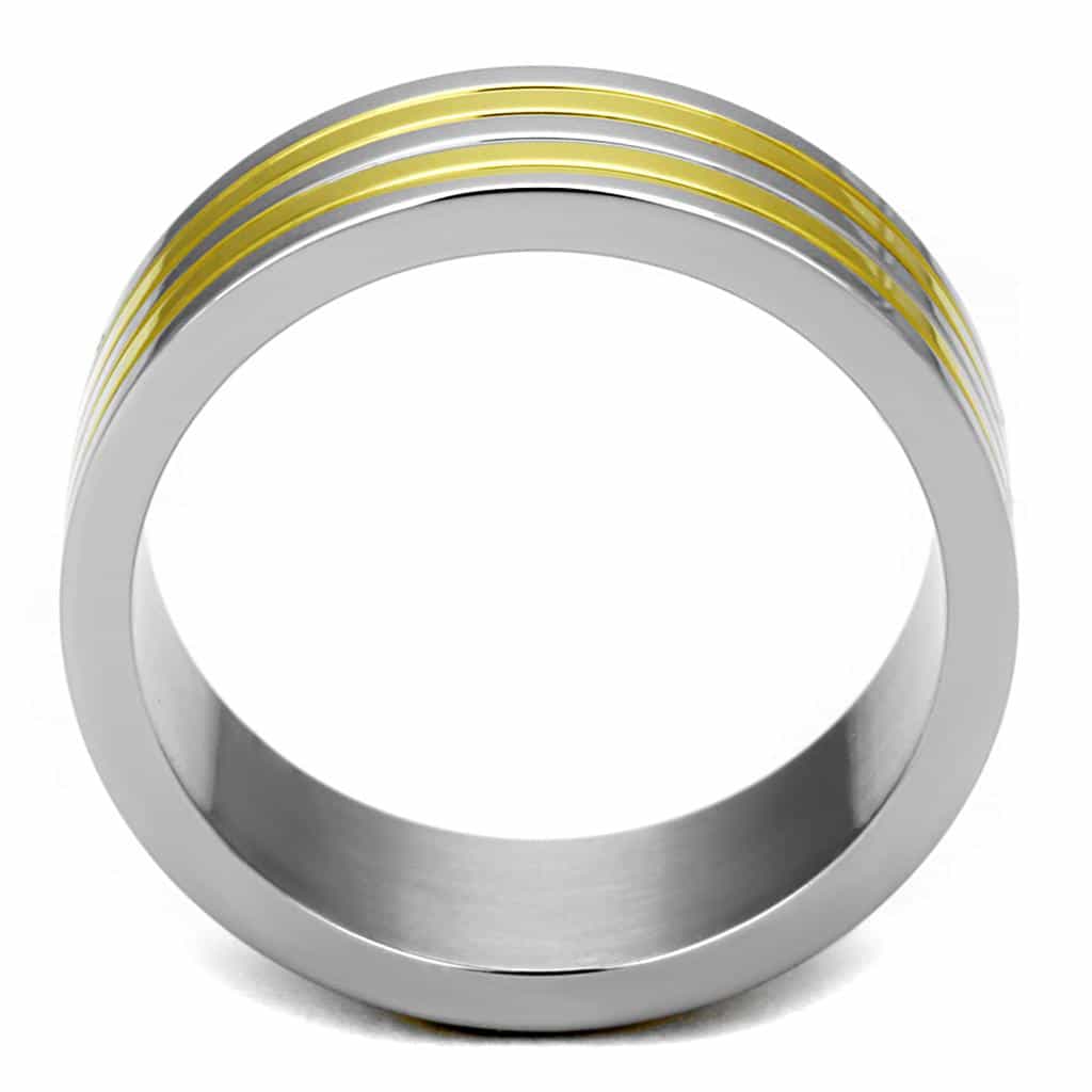 Stainless Steel Two Tone Gold Silver Double Stripe Wide Ring view 7