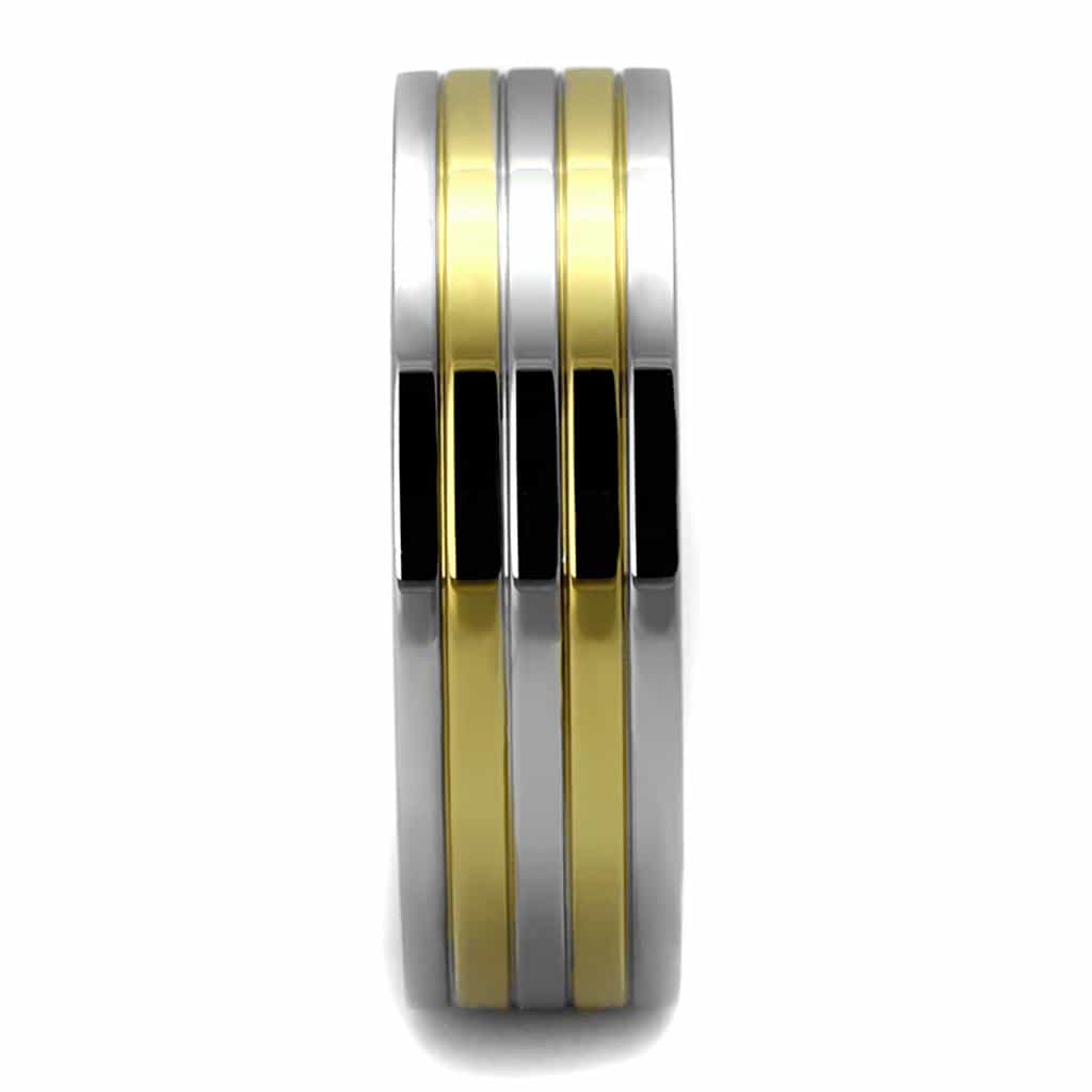 Stainless Steel Two Tone Gold Silver Double Stripe Wide Ring view 8