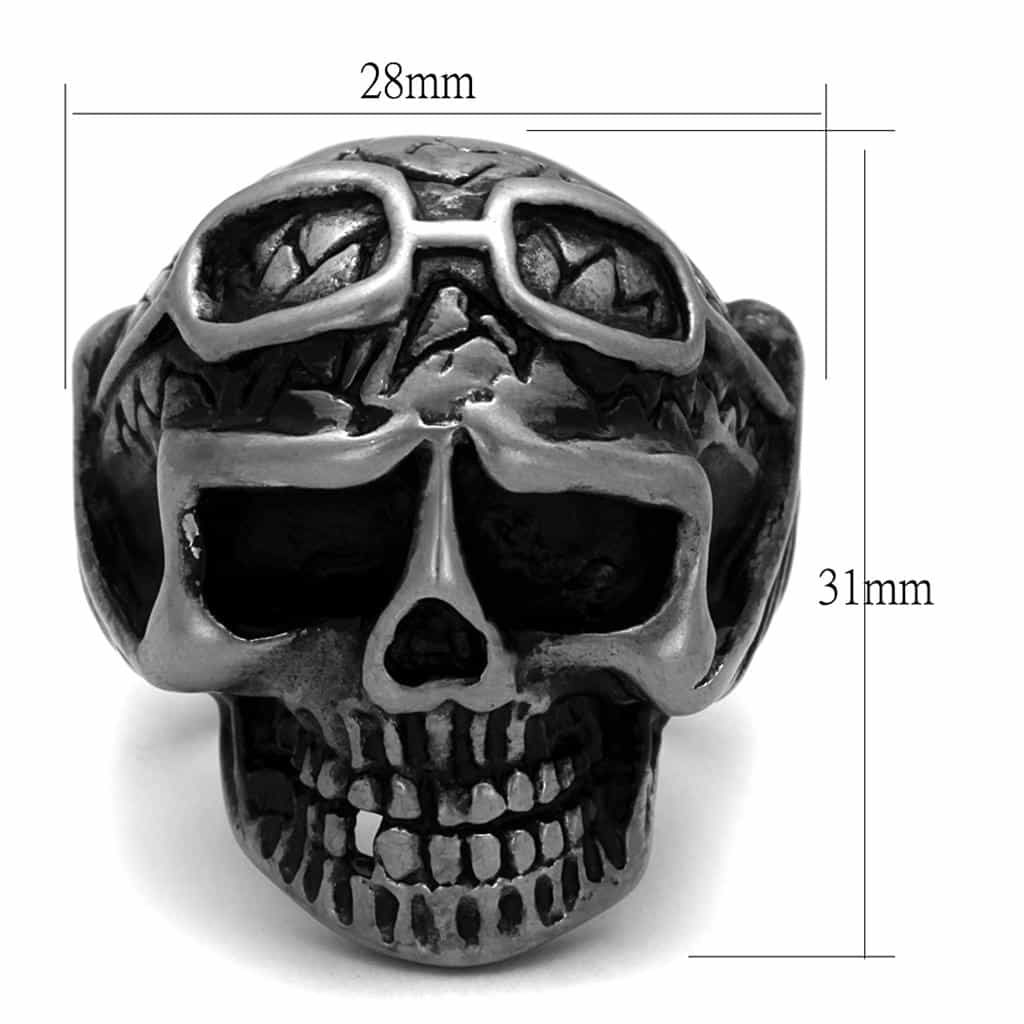 Stainless Steel Antiqued Skull Large Dome Ring view 2