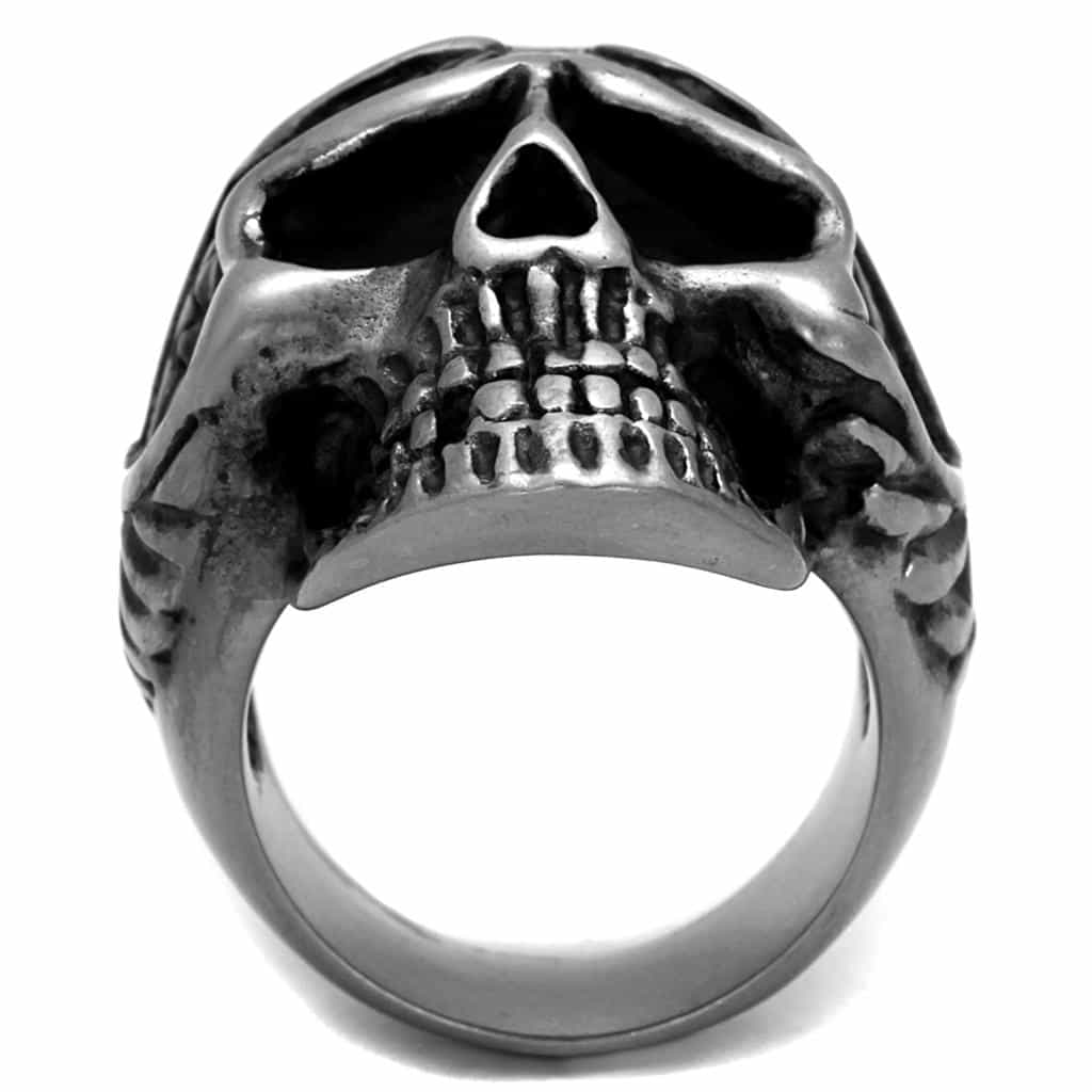 Stainless Steel Antiqued Skull Large Dome Ring view 3