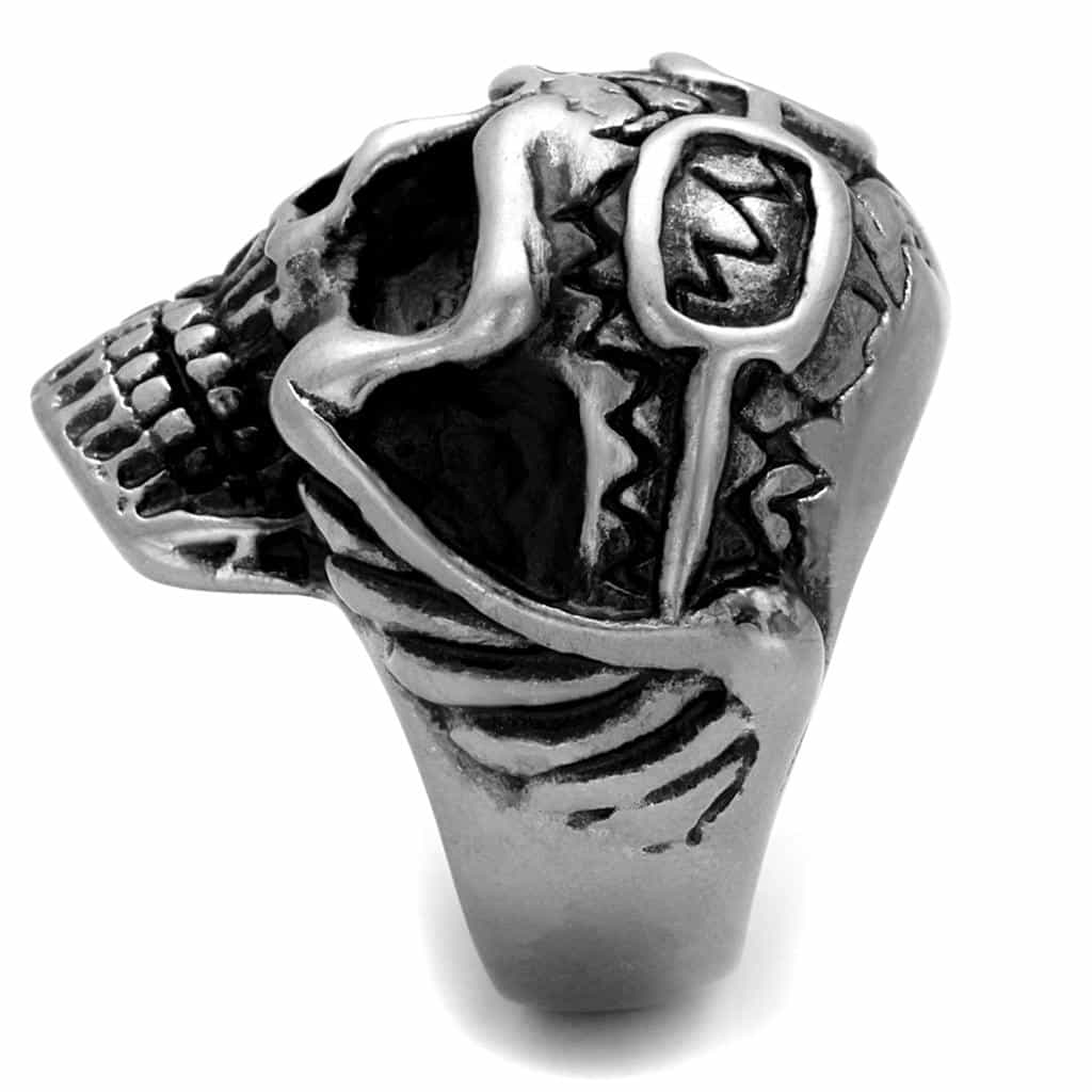 Stainless Steel Antiqued Skull Large Dome Ring view 4