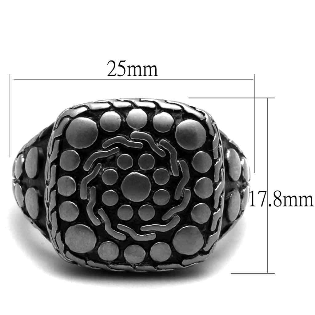 Stainless Steel Antiqued Dot Spiral Swirl Square Signet Ring view 2