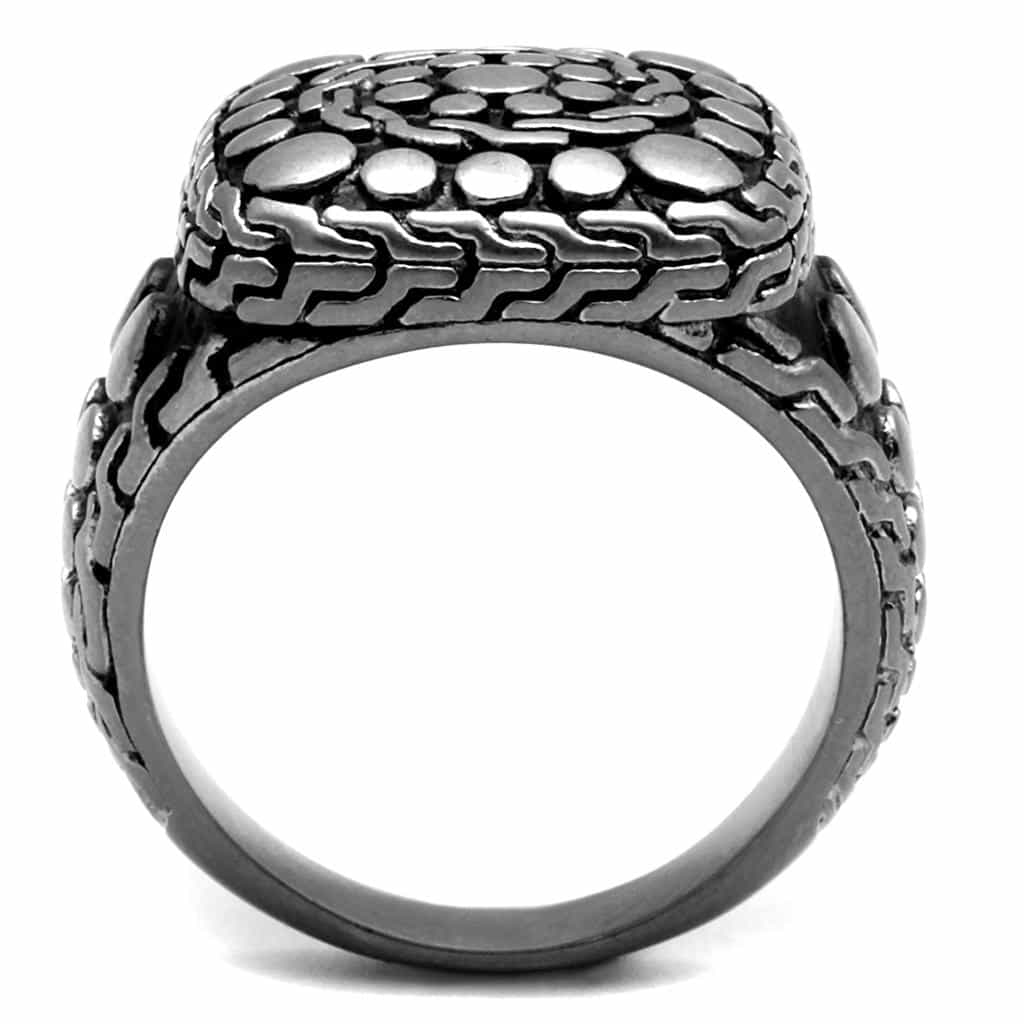 Stainless Steel Antiqued Dot Spiral Swirl Square Signet Ring view 7