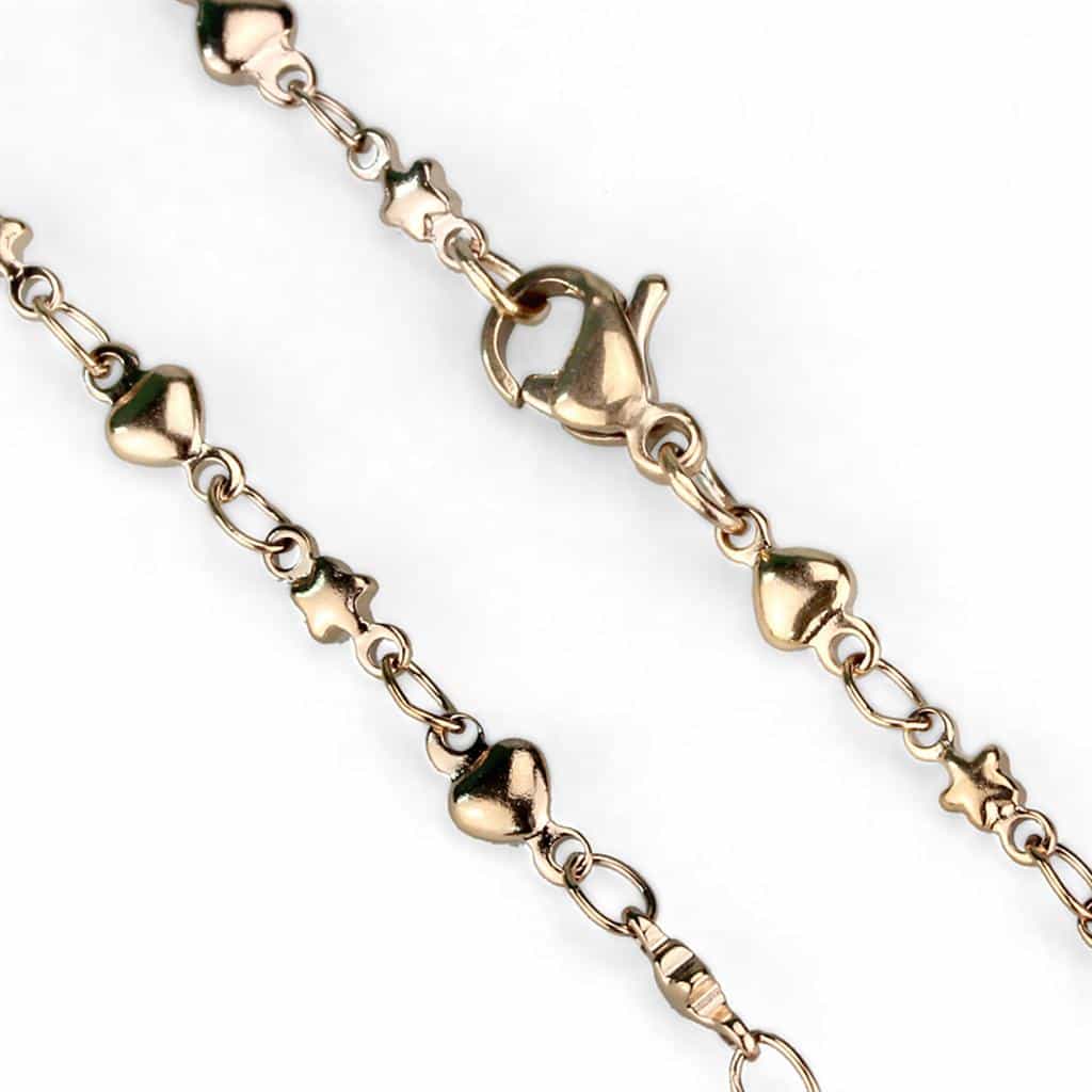 Stainless Steel Rose Gold IP Heart Station Necklace view 2