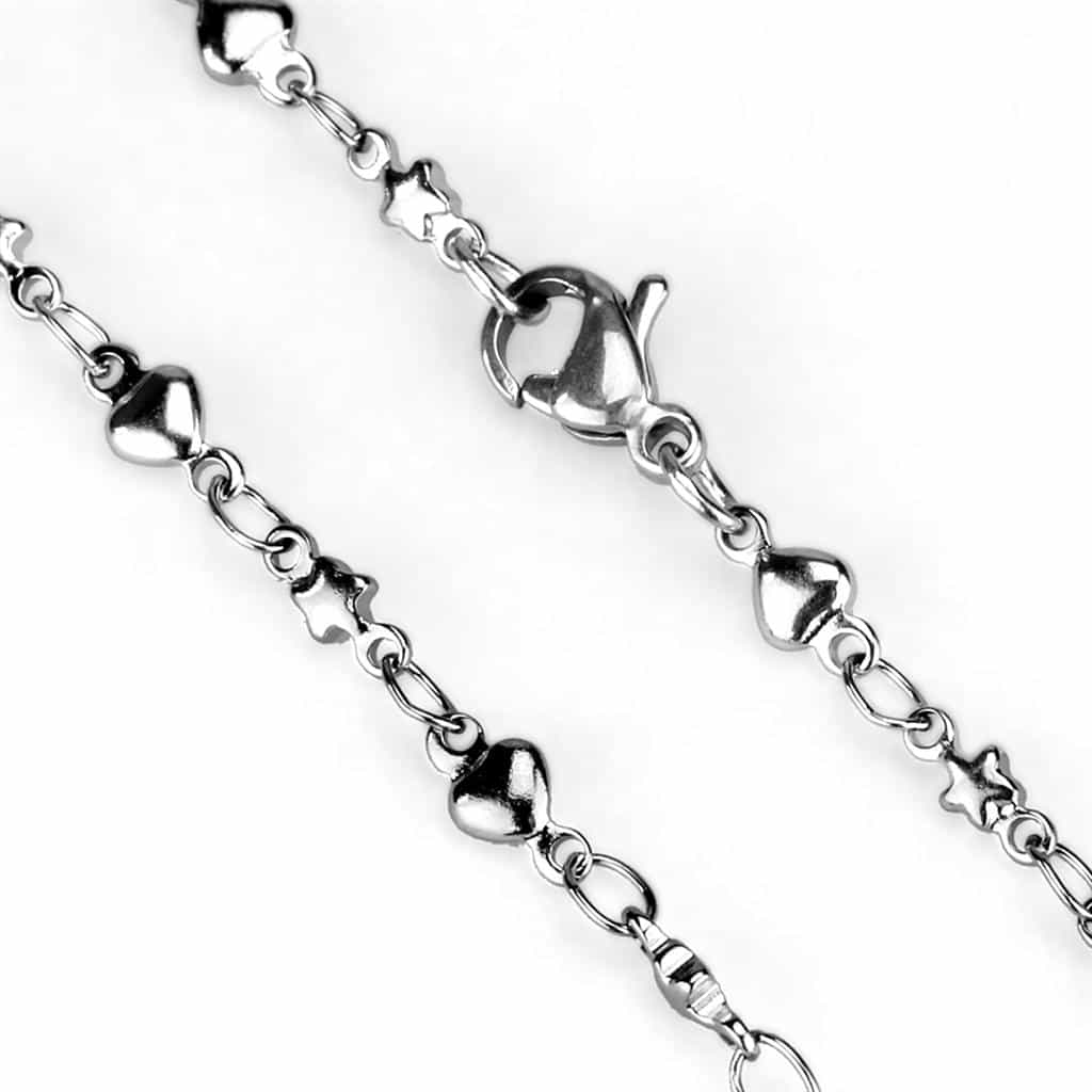 Stainless Steel Silver Heart Station Necklace view 5