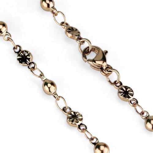 Stainless Steel Rose Gold IP Mirror Bead Station Necklace view 2