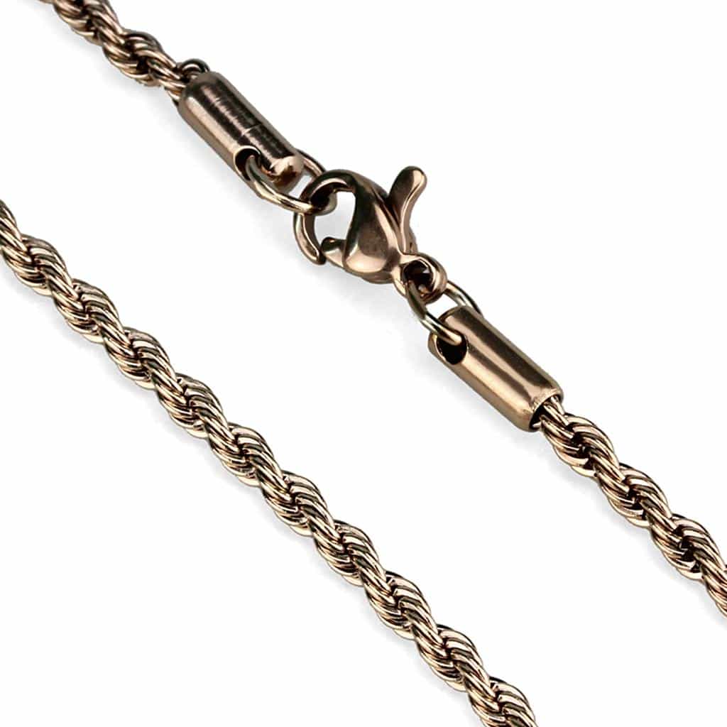 Stainless Steel Rose Gold IP Rope Thick Heavy Necklace view 2