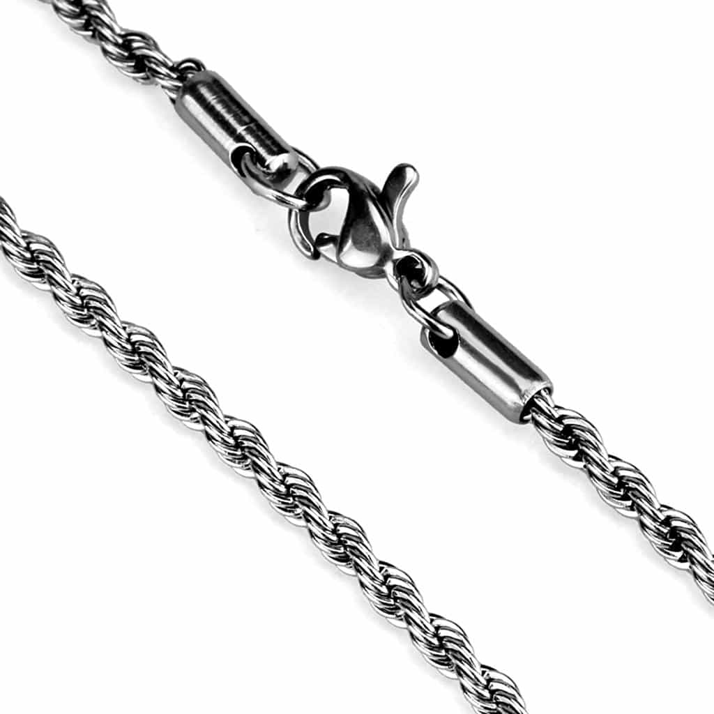 Stainless Steel Silver Rope Thick Heavy Necklace view 2