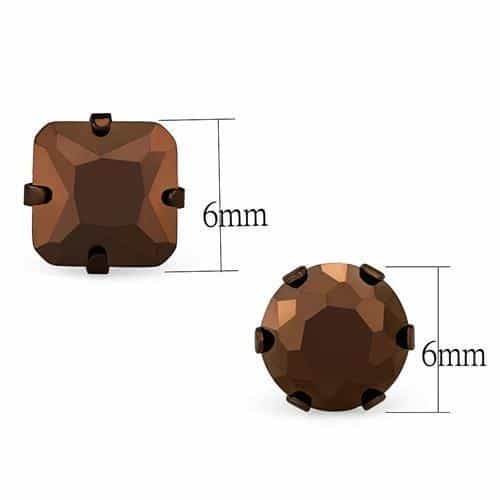 Stainless Steel Smoky Brown CZ Round Prong Stud Set Earrings view 3