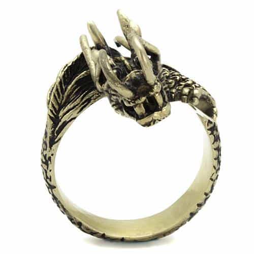 Stainless Steel Antiqued Brass Dragon Claw Wrap Ring view 3