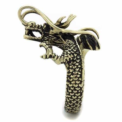 Stainless Steel Antiqued Brass Dragon Claw Wrap Ring view 13