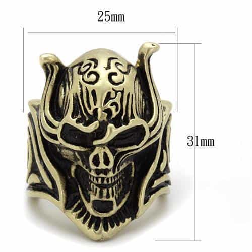Stainless Steel Antiqued Brass Skull Devil Horns Ring view 6