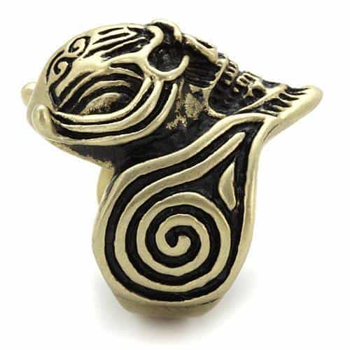 Stainless Steel Antiqued Brass Skull Devil Horns Ring view 8