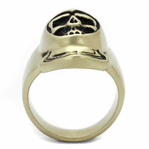 Stainless Steel Antiqued Brass Skull Hooded Reaper Ring view 7