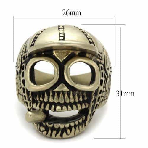 Stainless Steel Antiqued Brass Skull Cracked Grinning Ring view 6