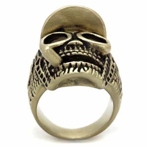 Stainless Steel Antiqued Brass Skull Cracked Grinning Ring view 7