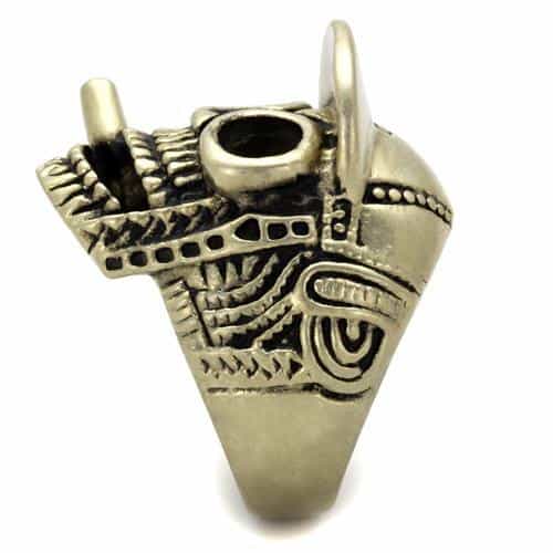 Stainless Steel Antiqued Brass Skull Cracked Grinning Ring view 4